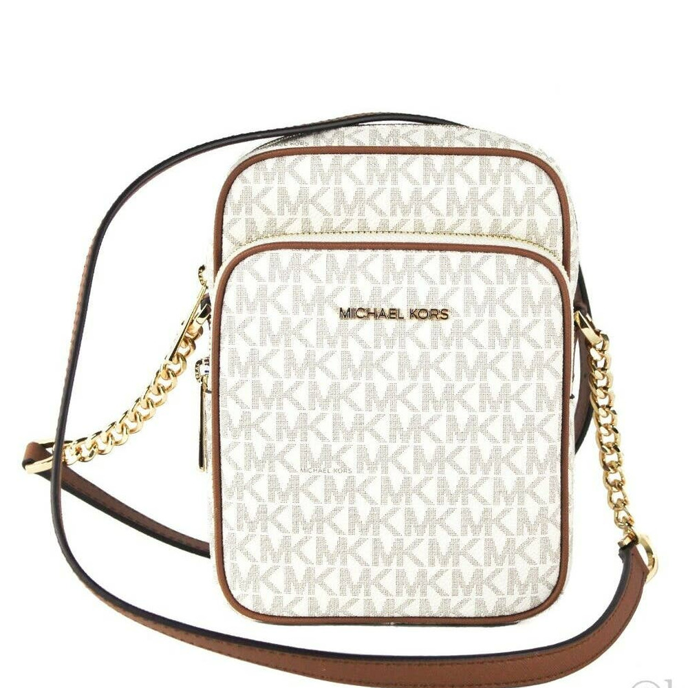 Michael Kors Flight Bag Jet Set Chain North South Crossbody Vanilla MK Signature
